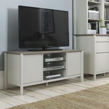 Bergen Grey Washed Oak and Soft Grey 43in 2 Door Small Entertainment Unit