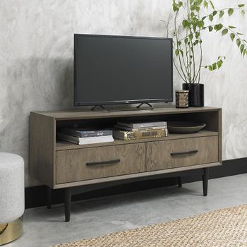 Vintage Weathered Oak and Peppercorn 2 Drawer TV Unit