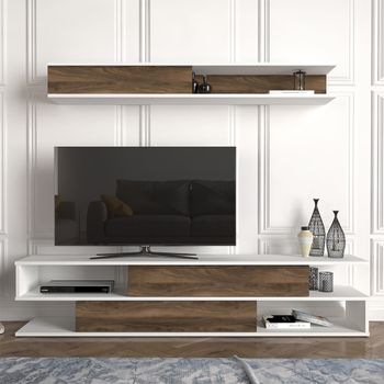 Clearance - Cavalero White and Walnut 2 Door Large TV Unit