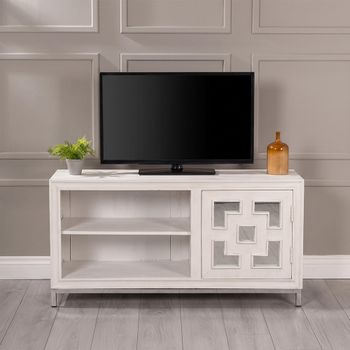 Clearance - Geo White Mirrored Distressed White Wash Mango Wood 1 Door Small TV Unit