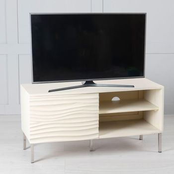 Clearance - Wave 1 Door 100cm TV Unit Bone White Ripple Mango Wood Compact