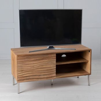 Clearance - Wave 1 Door 100cm TV Unit Natural Ripple Mango Wood Compact