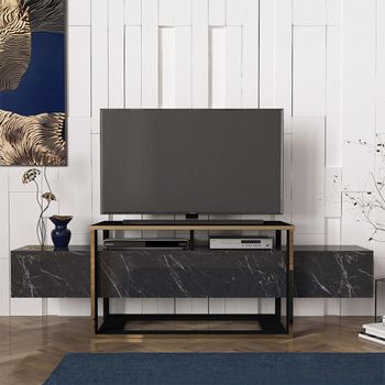 Clearance - Weldona Black Marble Effect Large TV Unit