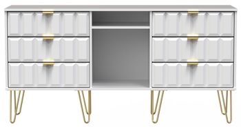 Cube White 150cm 6 Drawer TV Unit with Hairpin Legs