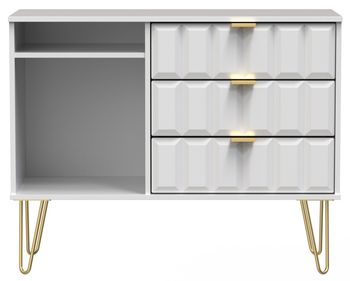 Cube White 95cm 3 Drawer TV Unit with Hairpin Legs