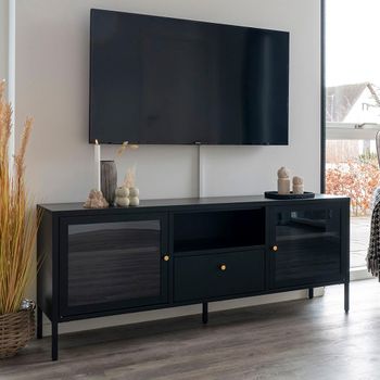 Dalby Black Metal Storage 2 Door 1 Drawer TV Unit