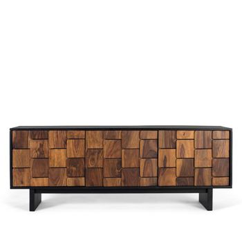 Esmeralda Black Mango Wood 3 Door TV Unit