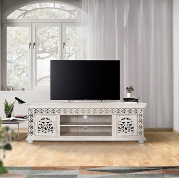 Ferrara Carved Washed Mango Wood 2 Door Large Storage TV Unit