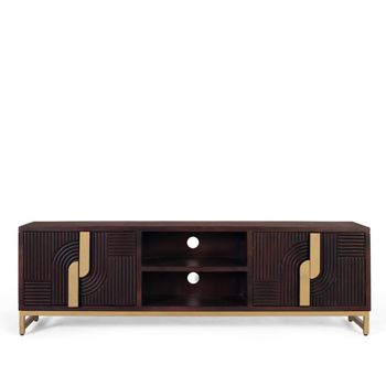 Flora Dark Mango Wood 4 Door Large Storage TV Unit