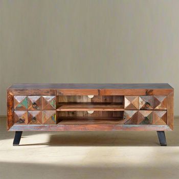 Hasley Recycled Wood 4 Drawer TV Unit