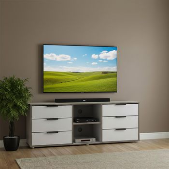 Hong Kong Grey and White 150cm 6 Drawer TV Unit with Glides Legs