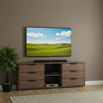 Hong Kong Walnut 150cm 6 Drawer TV Unit with Glides Legs