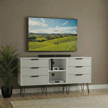 Hong Kong Cashmere and White 150cm 6 Drawer TV Unit with Hairpin Legs