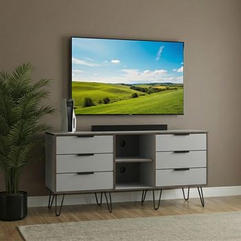 Hong Kong Grey and White 150cm 6 Drawer TV Unit with Hairpin Legs