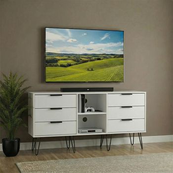 Hong Kong White 150cm 6 Drawer TV Unit with Hairpin Legs