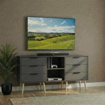 Hong Kong Graphite 150cm 6 Drawer TV Unit with Natural Wooden Legs