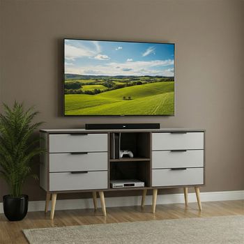 Hong Kong Grey and White 150cm 6 Drawer TV Unit with Wooden Legs