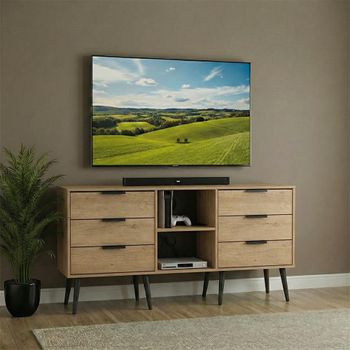 Hong Kong Oak 150cm 6 Drawer TV Unit with Wooden Legs