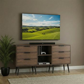 Hong Kong Walnut 150cm 6 Drawer TV Unit with Wooden Legs