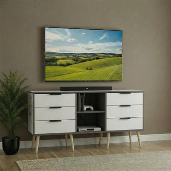 Hong Kong White 150cm 6 Drawer TV Unit with Wooden Legs