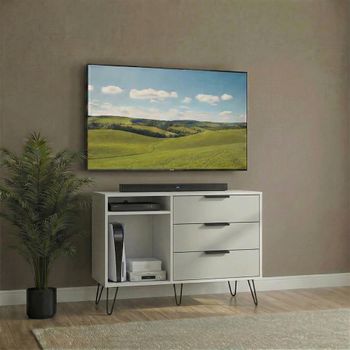 Hong Kong Cashmere and White 95cm 3 Drawer TV Unit with Hairpin Legs