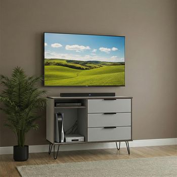 Hong Kong Grey and White 95cm 3 Drawer TV Unit with Hairpin Legs