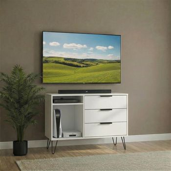 Hong Kong White 95cm 3 Drawer TV Unit with Hairpin Legs