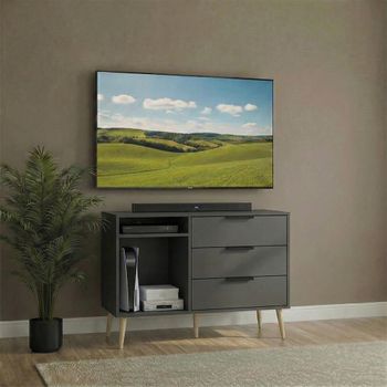 Hong Kong Graphite 95cm 3 Drawer TV Unit with Natural Wooden Legs