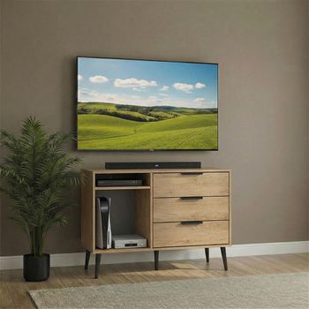 Hong Kong Oak 95cm 3 Drawer TV Unit with Wooden Legs