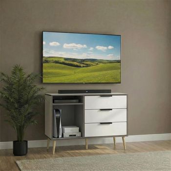 Hong Kong White 95cm 3 Drawer TV Unit with Wooden Legs