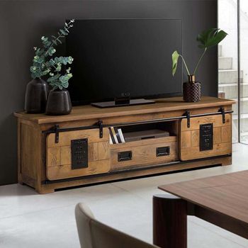 Iron Works Mango Wood 2 Door 1 Drawer Large Storage TV Unit