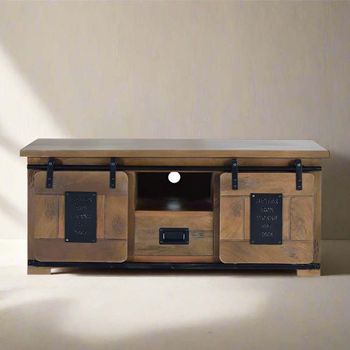 Iron Works Mango Wood Storage 2 Door 1 Drawer TV Unit