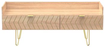 Jigsaw Oak 2 Drawer 130cm TV Unit with Gold Hairpin Legs