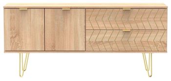 Jigsaw Oak 145cm 2 Door 2 Drawer TV Unit with Gold Hairpin Legs