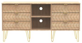 Jigsaw Oak 150cm 6 Drawer TV Unit with Gold Hairpin Legs