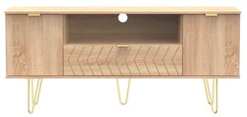 Jigsaw Oak 65cm 2 Door 1 Drawer TV Unit with Gold Hairpin Legs