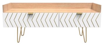 Jigsaw White and Oak 2 Drawer 130cm TV Unit with Gold Hairpin Legs