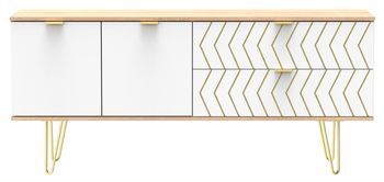 Jigsaw White and Oak 145cm 2 Door 2 Drawer TV Unit with Gold Hairpin Legs