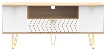 Jigsaw White and Oak 65cm 2 Door 1 Drawer TV Unit with Gold Hairpin Legs
