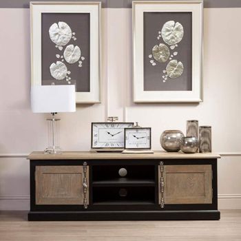 Kensington Townhouse Oak and Black 2 Door TV Unit