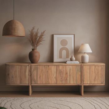 Kenzie Natural Acacia Wood 4 Door Large Storage TV Unit