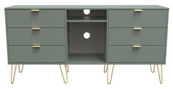 Linear Green 150cm 6 Drawer TV Unit with Hairpin Legs