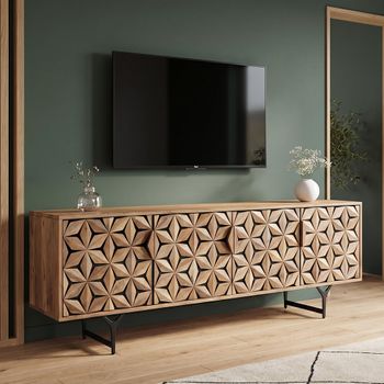 Marlee Mango Wood 4 Door Large Geometric TV Unit