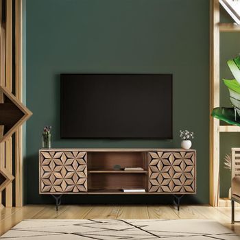 Marlee Mango Wood 2 Door Geometric TV Unit