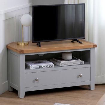 Melbourne French Grey Painted 102cm 1 Drawer Compact Corner TV Unit