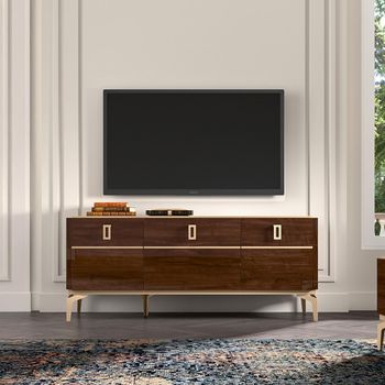 Modern Eva Walnut 140cm 3 Door TV Unit with Gold Trim