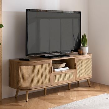 Noah Oak and Rattan 150cm 2 Door 1 Drawer TV Unit