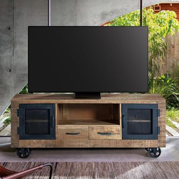 Noemi Mango Wood Storage 2 Door 2 Drawer Industrial Style TV Unit