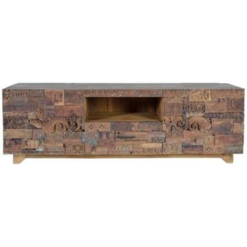 Omao Carved Mango Wood 2 Door 1 Drawer Large Storage TV Unit