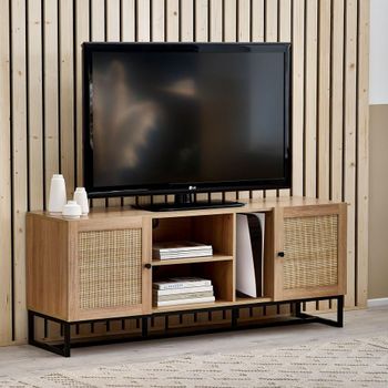 Padstow Oak and Rattan 150cm 2 Door TV Unit